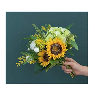 Imagem de Flor artificial em vaso flor de girassol artificial, arranjo de flores artificiais, decoração de vaso de buquê, decoração floral para casa, arranjo de flores de plantas artificiais (cor: J)
