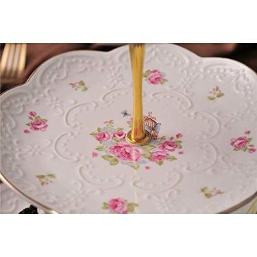 Imagem de Suporte de bolo de cerâmica de 2 camadas, estampa de flores, prato de frutas para casamento, cupcake, para bolos, sobremesas, frutas, doces, buffet, suporte para casamento, casa, festa de aniversário