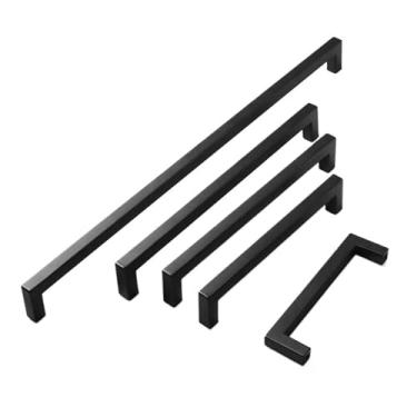 Imagem de Puxadores quadrados escovados de liga de alumínio preto puxadores de porta de armário de cozinha puxadores de gaveta ferragens de móveis 2 peças (escovado-128 mm)