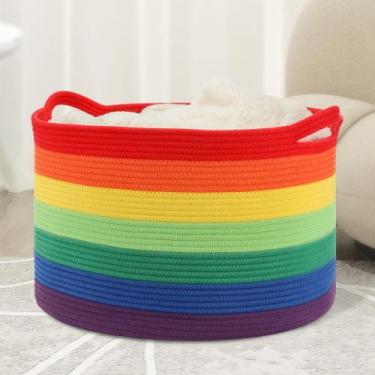 Imagem de Cesto de roupa suja Eblog 51x33cm Arco-íris em tecido de algodão