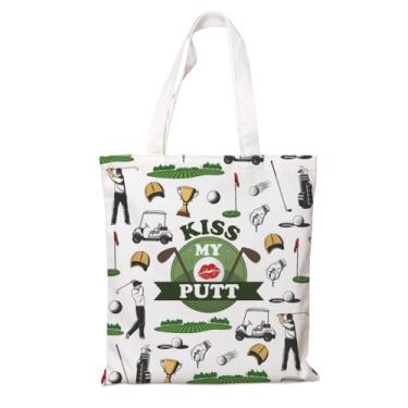 Imagem de Bolsa de golfe em lona - Kiss My Putt, bolsa de lona de algodão branca para uso diário, sacolas de compras de supermercado, bolsas de acampamento, bolsa de ginástica, presente de golfista, presente