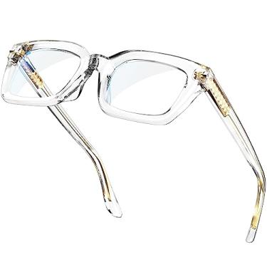 Imagem de Óculos quadrados com dobradiça de mola com bloqueio de luz azul com antirreflexo de computador para jogos femininos e homens YALE, Transparente.