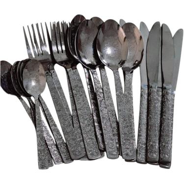 Imagem de Faqueiro De Luxo Talheres Mesa Preto Cabo Detalhado 24Pç