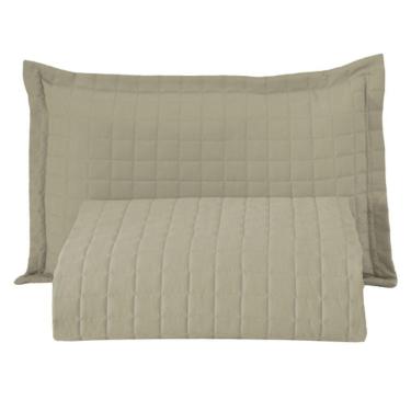 Imagem de Kit Cobre Leito Colcha Bellini Solteiro Dupla Face Percal 300 Fios Textura Matelassê - Cáqui