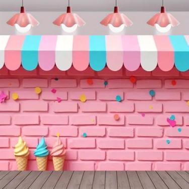 Imagem de Faixa de parede de tijolos rosa com glitter para fotografia de sorveteria, chá de bebê, chá de panela, casamento, recém-nascidos, meninas, decoração de festa de 1º aniversário, faixa de sobremesa de