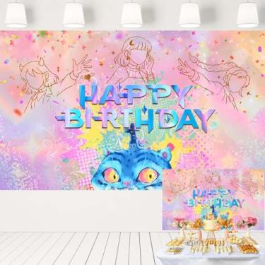 Imagem de Sparkley Hunter Pano de fundo de festa de aniversário para meninas Catoon Tiger Pink Stars Banner temático de filme pastel para mesa de bolo 1,5 x 3 m 3
