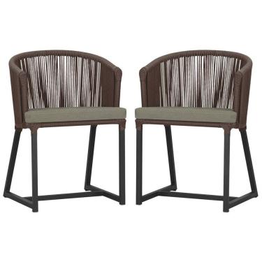 Imagem de 2 Cadeiras De Jantar Noronha Preta Corda Náutica E8 Trama Marrom
