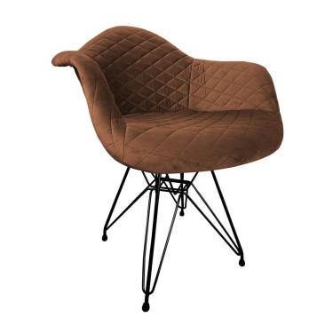 Imagem de Poltrona Jantar Estofada Caramelo Base Ferro Preto Amarelo