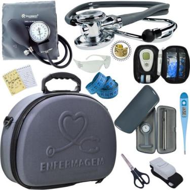 Imagem de Kit Enfermagem Maleta Exclusia Top Estagio Estetoscopio Aparelho De Pr