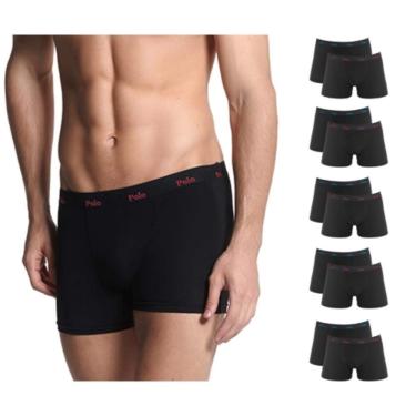 Imagem de Cuecas boxer Kit com 10 Cuecas Boxer Pretas Cotton Comfort, Polo Match, Masculino, Preto, P
