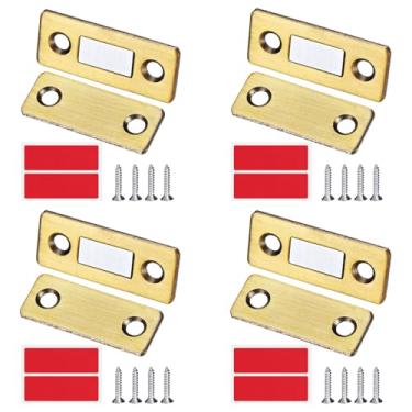 Imagem de PATIKIL 4 conjuntos de trava magnética para armário, ímãs de gaveta, ímãs finos para porta de armário de cozinha, guarda-roupa, armário, fecho, fecho magnético de toque, tom de bronze amarelo