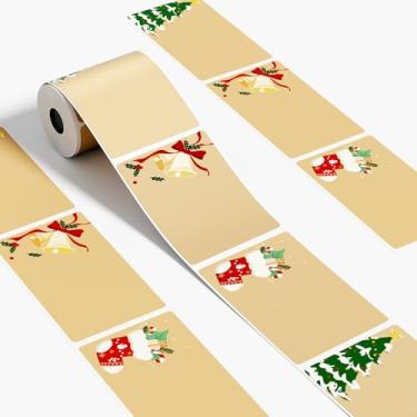 Imagem de Ponek Etiquetas térmicas - 1,96 x 3,35 cm (50 x 80 mm), etiquetas térmicas adesivas com 3 padrões (árvore/sino/meia), compatíveis com máquina de etiquetar M100/ M110/ M150/ M220/ M250/ M108/ M221, 100