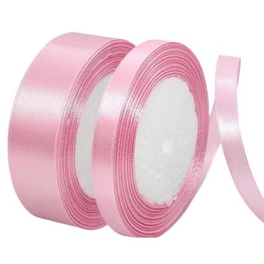 Imagem de Pacote com 2 | Conjunto de rolos de fita de cetim rosa bebê de 1 e 2,5 cm | Ideal para embrulho de presente, artesanato, decoração de festa, faça você mesmo e eventos | Dia dos Namorados, Dia das Mães