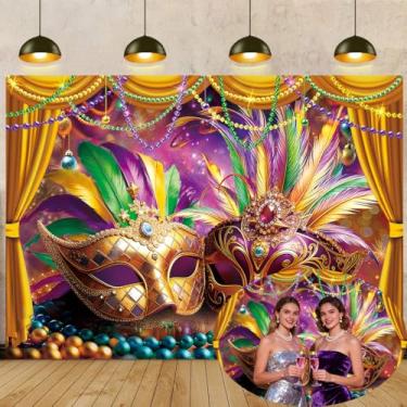 Imagem de Máscara de carnaval, tema de carnaval, 2,8 x 1,5 m, baile de máscaras de carnaval, máscara, fundo colorido, decoração, suprimentos, fotos, adereços