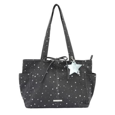 Imagem de GJHFCXSO Bolsa Tote De Jeans Feminina com Estética Y2k E Estrelas Estilo Casual Leve e com Grande Capacidade De Armazenamento,Black 2