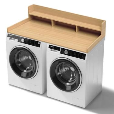 Imagem de GCCSJ Bancada de lavadora e secadora de 2 camadas, 137 cm de largura x 69,8 cm de profundidade com borda e almofadas antiderrapantes para organização de lavanderia e dobragem de roupas, branco