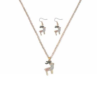 Imagem de Myrvynte Colar de Natal para mulheres, conjunto delicado de colar e brinco de Natal, joias de Natal hipoalergênicas e modernas, presente para mulheres, árvore pessoa muleta, veado, sino, gato, Metal