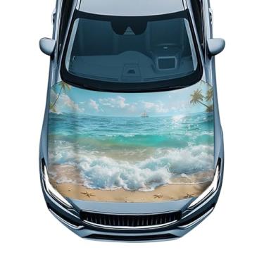 Imagem de Gearider Capa de capô de carro à beira-mar para praia capa de envoltório de capô de tecido elástico lavável cobertor acessório de automóvel decoração