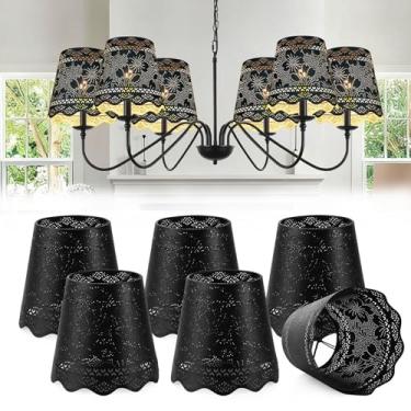 Imagem de YISUN Conjunto de 6 abajures para lustre, abajur de metal pequeno, 9,9 cm, parte superior x 15 cm inferior x 14 cm de altura, adequado para lâmpadas de candelabro, abajures de encaixe de encaixe (flor