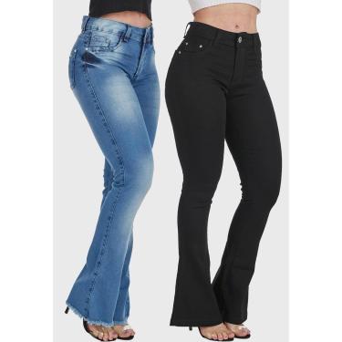 Imagem de Kit 2 Calças HNO Jeans Petit Flare Azul e Preta-Feminino