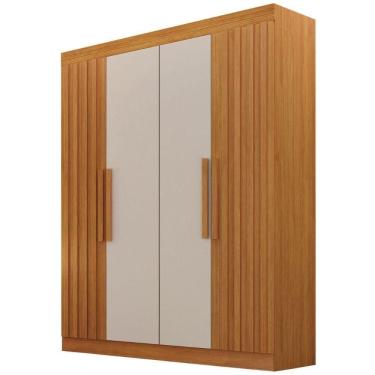 Imagem de Guarda Roupa Canadá Ripado Cinamomo Off White 4 Portas 2 Gavetas Leifer Móveis