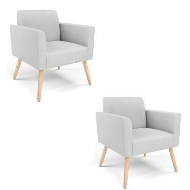 Imagem de Kit 2 Poltronas Pés Palito Natural Marisa Linho D03 - D\'rossi Cor A05 Cinza