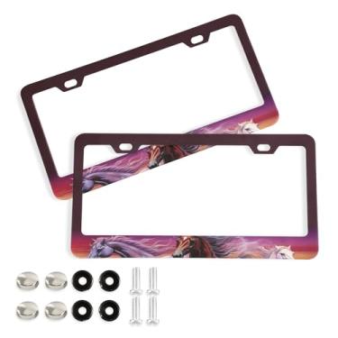 Imagem de SEHANY Molduras de placa de carro Majestic Running Horses, capa de alumínio à prova de ferrugem para placa de carro com furos elípticos e parafusos serve para acessórios de carro de tamanho padrão de