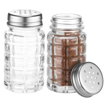 Imagem de Yiyiring Conjunto retrô de saleiro e pimenteiro, pequeno, vintage, vidro transparente, saleiro e pimenteiro com tampas de aço inoxidável para restaurantes domésticos e cozinhas (estilo bolhas, 8 x 4