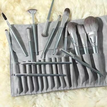 Imagem de Conjunto de 14 pincéis de maquiagem profissionais, pincéis de sombra para os olhos, pincel de pó solto, pincel de blush e base, ferramenta de beleza para o dia todo (prata, 14 pincéis de maquiagem +
