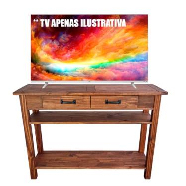 Imagem de Aparador Rack TV em Madeira de Pinus Retrô com Gavetas e Prateleiras Acabamento em Cera 100x33x70cm Cor Imbuia Suporta 20kg (Madeira)