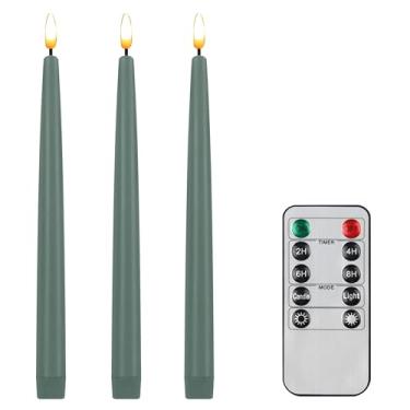Imagem de CVHOMEDECO. Velas cônicas sem chama com controle remoto de 10 teclas, operadas por pilhas, LED, cintilantes, 3D, velas de janela de pavio com acabamento em cera real, decoração de festa de Natal em