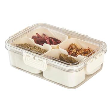 Imagem de Organizador de Geladeira Caixa Multiuso para Temperos e Especiarias Divisórias Removíveis com Tampa(YT2528-4 compartimentos)