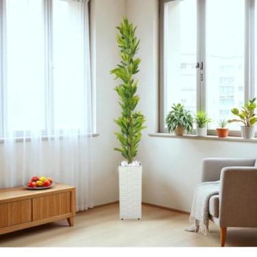 Imagem de Árvore de Bambu da Sorte Artificial 1,40m com Vaso Decorativo – Planta Artificial Realista para Sala, Escritório e Varanda (Vaso Branco)