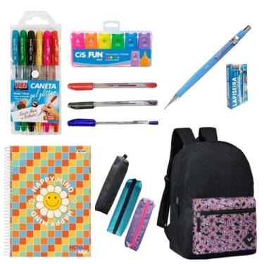 Imagem de Kit Material Escolar Volta as Aulas 19 itens com Mochila Caderno e Est