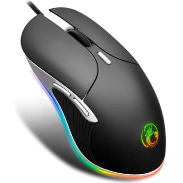 Imagem de Mouse Óptico Gamer Retroiluminado RGB com Fio USB, 6 Botões Programáveis, DPI Ajustável, Preto e Cinza, 12,5x6,6x3,6cm
