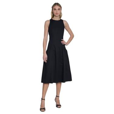 Imagem de Maggy London Vestidos de verão versáteis de algodão sem mangas com gola redonda, Preto, 44