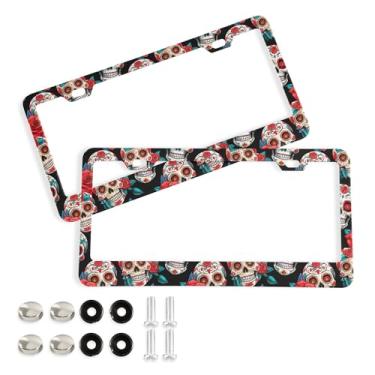 Imagem de SEHANY Molduras de placa de carro estilo gótico, moldura de placa de carro de alumínio à prova de ferrugem com furos e parafusos elípticos serve para veículos padrão dos EUA tamanho acessórios de