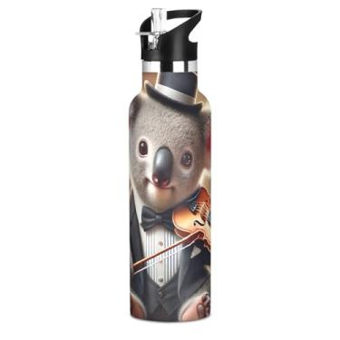 Imagem de Garrafas de água isoladas de aço inoxidável de 590 ml com tampa de canudo para bebidas frias ou quentes, coalas fofas, arte vibrante, parede dupla, copo de viagem para meninos e meninas