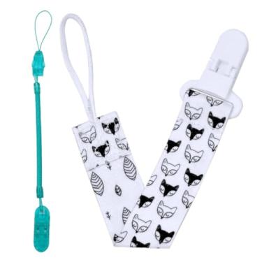 Imagem de Kit 1 Prendedor de Chupetas Estampado e 1 Prendedor de Chupetas Mola Pietra Baby Menino Menina Infantil Bico Clipe Corrente Universal Trava Cordão Top Criança Feminino Masculino (Verde e Raposinha)