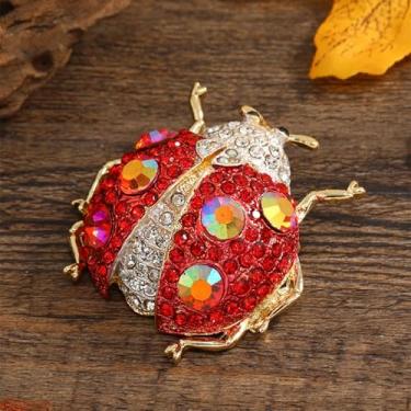 Imagem de Broche fofo de joaninha de strass, broche de lapela de besouro esmaltado de desenho animado, joia de inseto da sorte de liga para jaqueta e bolsa de cachecol, Small, Metal, não