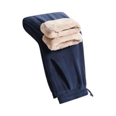 Imagem de Calças De Moletom Unissex Oversize Com Forro De Fleece Para O Inverno,