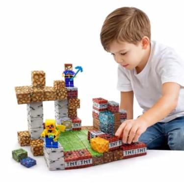 Imagem de Blocos Magnéticos de Montar Infantil 100 Peças – Jogo Educativo de Construção 3D com Ímãs Fortes, Brinquedo Criativo para Crianças, Estimula Coordenação Motora, Criatividade e Raciocínio Lógico