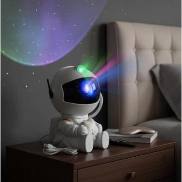 Imagem de Luminária Projetor Galáxia LED Astronauta Infantil, 8 Efeitos de Nebulosa e Estrelas, USB 5V, Bivolt