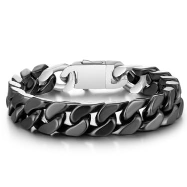 Imagem de Pinannie Pulseira de elos cubanos de cerâmica para homens e mulheres – corrente preta e branca de alto brilho, pulseira moderna hipoalergênica resistente a arranhões, joia moderna presente para ele e