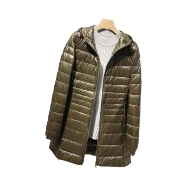 Imagem de Casaco Feminino Longo E Quente De Plumas, Jaqueta Leve Com Bolsa De Ar