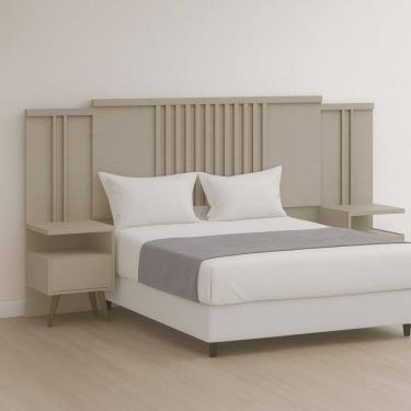 Imagem de Cabeceira Extensivel Casal/Queen Ripada com 2 Mesas de Cabeceira Flora Moveis Castro