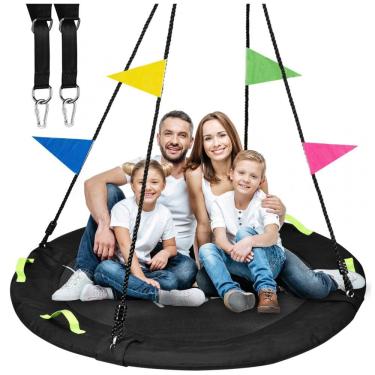 Imagem de Balanço Redondo Saucer 152 cm HeyZoo Preto com Cordas Multi-Fios Capacidade 408 kg para Quintal