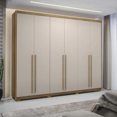 Imagem de Guarda Roupa Casal Dubai Majestic 6 Portas de Bater 3 Gavetas MDF Nature-Fendi Vila Rica