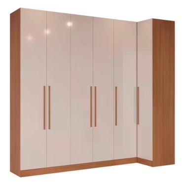 Imagem de Guarda Roupa Casal Modulado De Canto Lugano 6 Portas de Bater 3 Gavetas MDP Avelã-Cappuccino Bartira Móveis