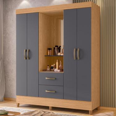 Imagem de Guarda Roupa Casal Capelinha Dubai 4 Portas 2 Gavetas MDP com Espelho Freijó Titanium C...